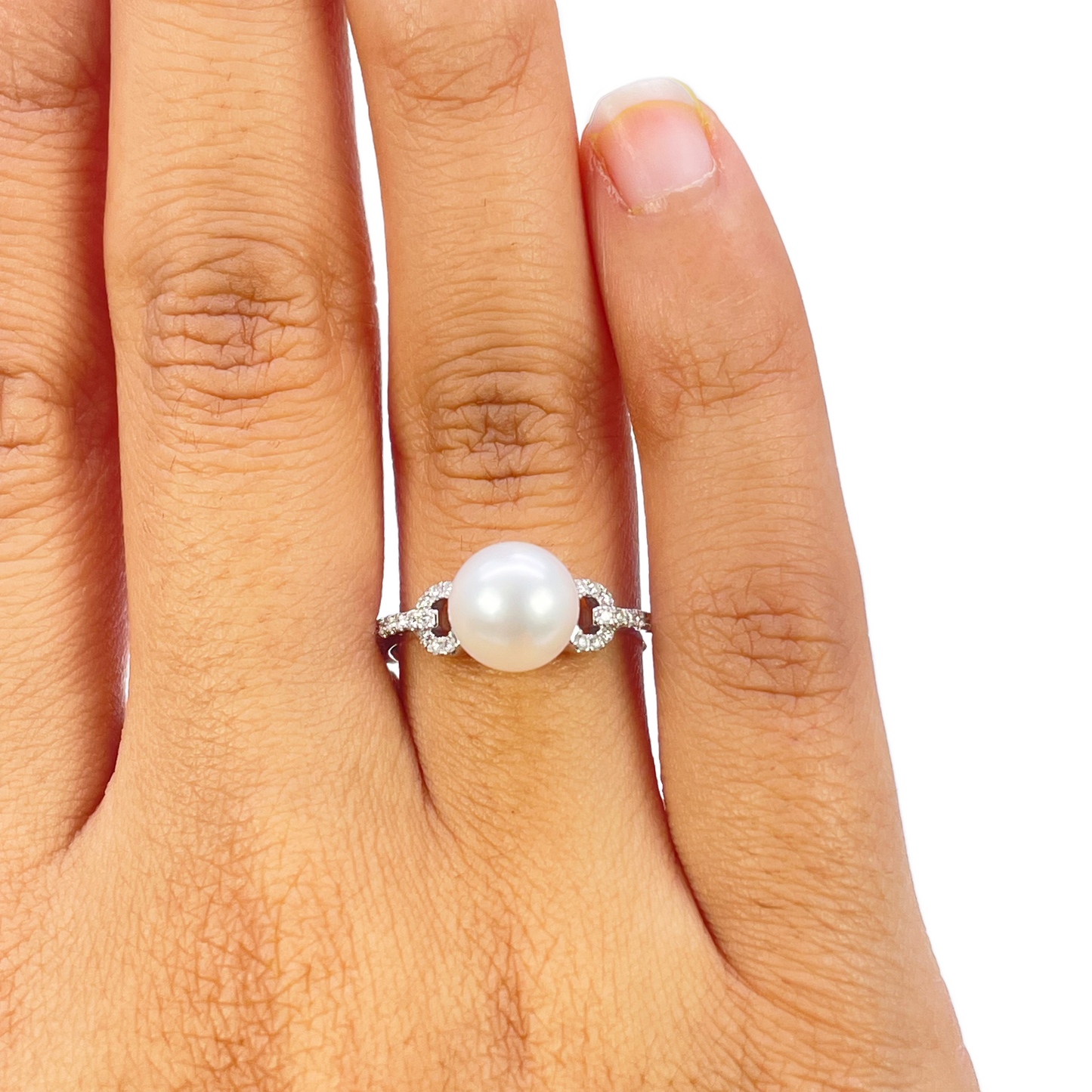 18 Karat Gold Süßwasserperle Diamantring Natur Rund 0,10 Karat