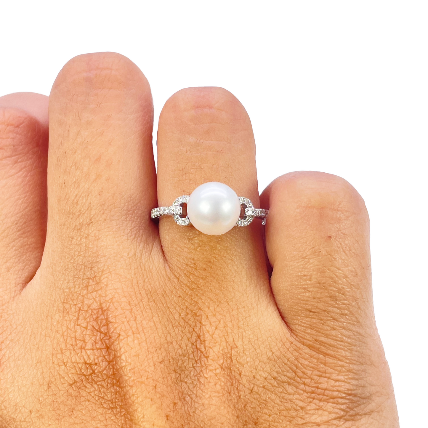18 Karat Gold Süßwasserperle Diamantring Natur Rund 0,10 Karat