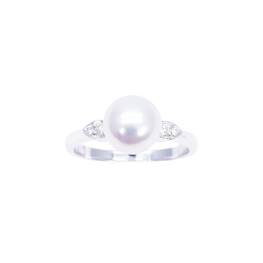 18 Karat Gold Süßwasserperle Diamantring Natur Rund 0.07ct