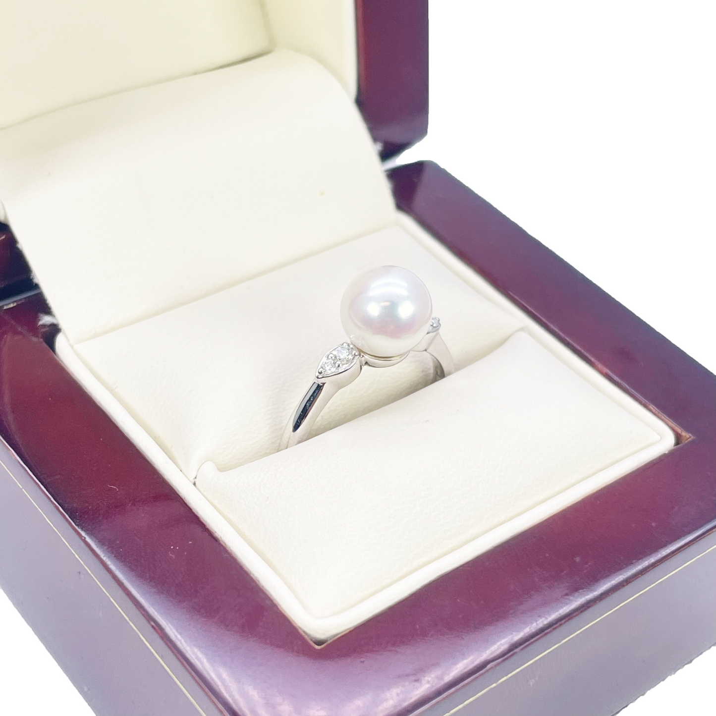 18 Karat Gold Süßwasserperle Diamantring Natur Rund 0.07ct