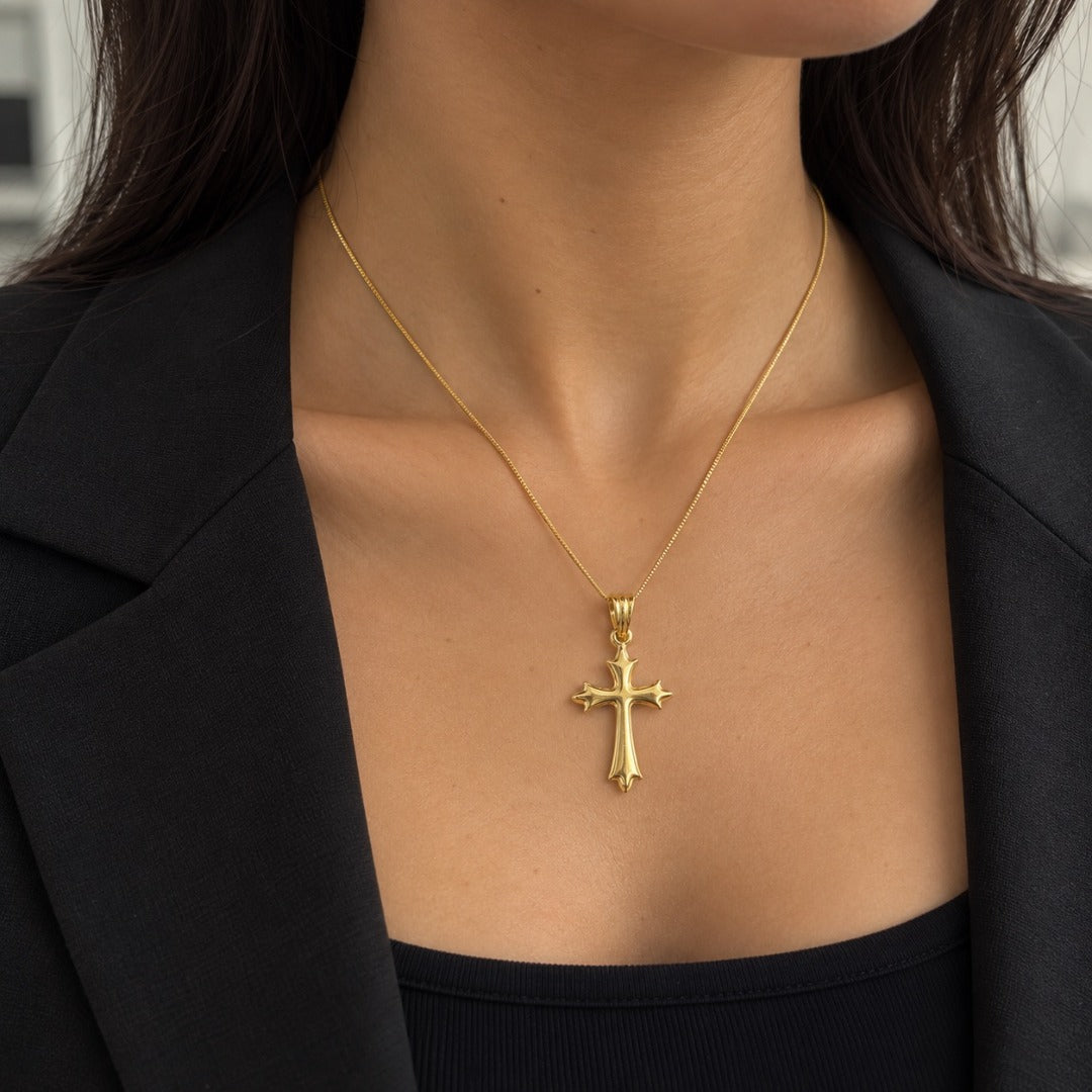 Pendentif croix léger en or jaune 22 carats, 33 mm de long, 16 mm de large