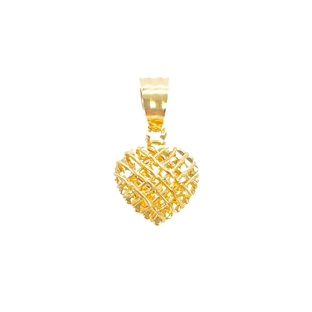 22 Karat Gold Herzanhänger Diamantgeschliffenes Netz Hochglanzpoliert 18 mm Länge