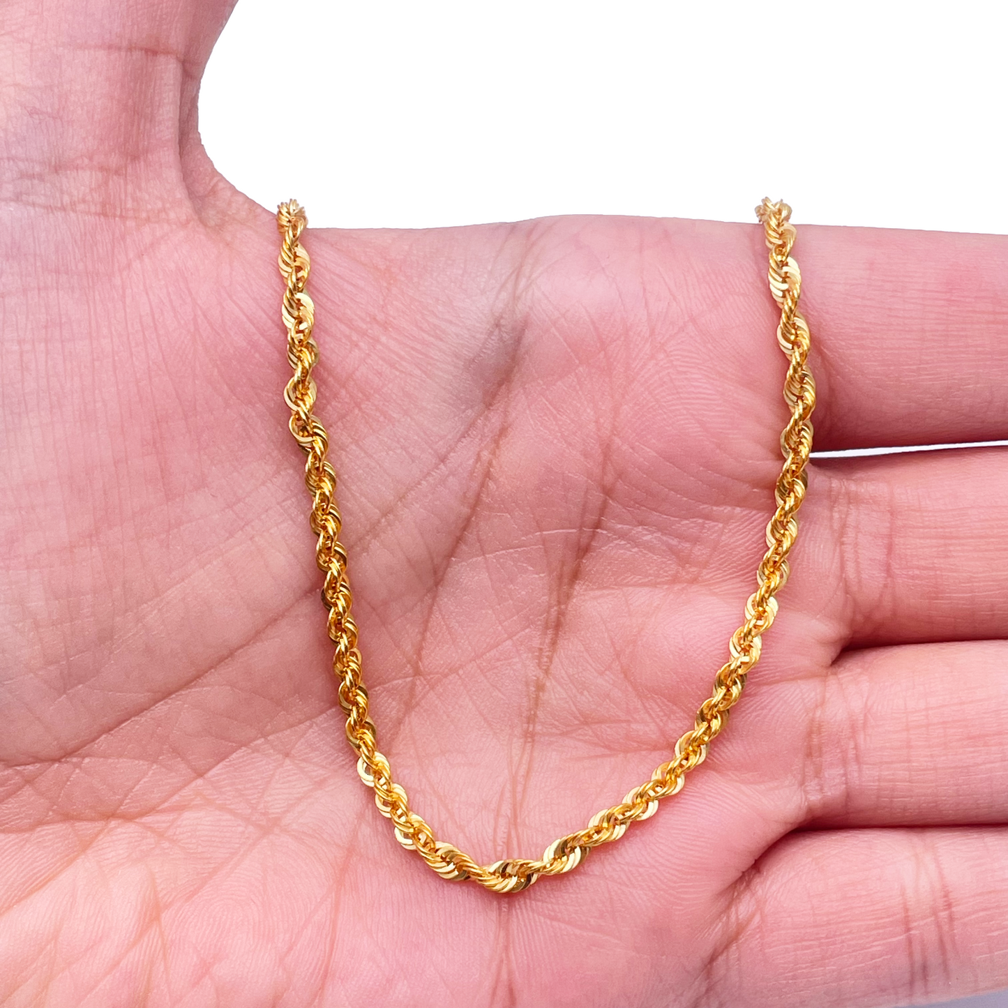 22ct Yellow Gold Lightweight Hollow Rope Chain Necklace 22 inches 2.6mm Width