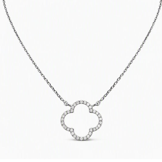14ct White Gold Elegant Open Flower Diamond Necklace 0.13ct 18 inches