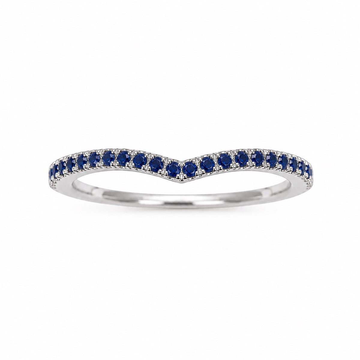 14ct White Gold Natural Sapphire Wishbone Ring Pave 0.17ct