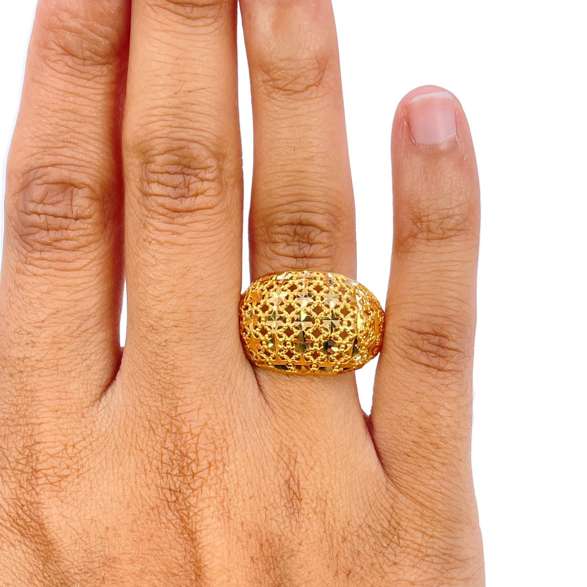 22ct Yellow Gold Jali Openwork Lattice Dome Statement Ring