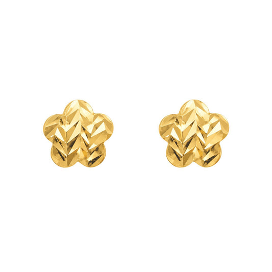22ct Yellow Gold Diamond Cut Flower Stud Earrings Chevron Pattern