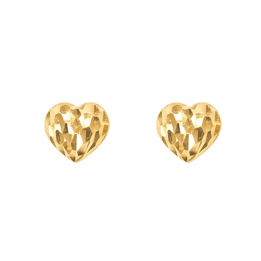 22ct Yellow Gold Textured Heart Studs Diamond Cut Dome