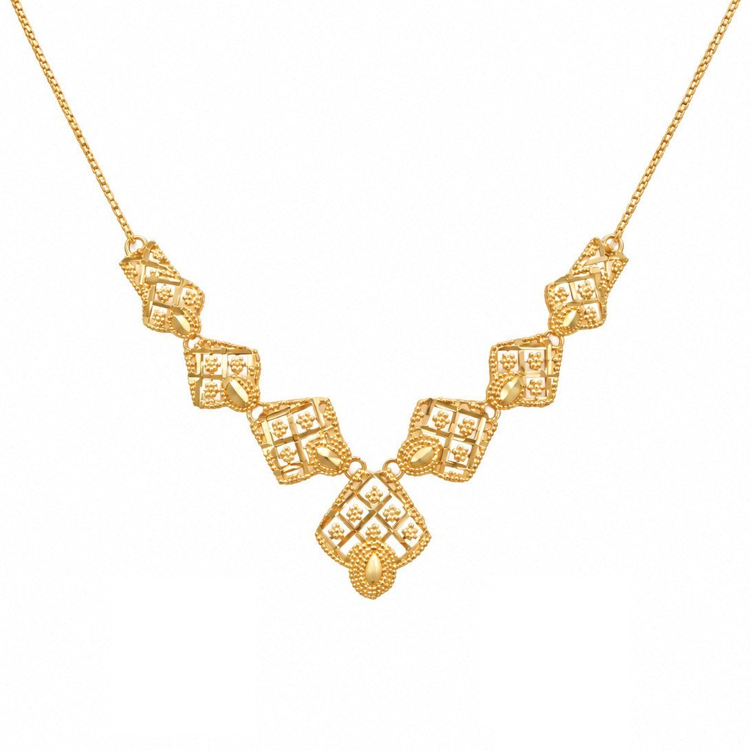 22ct Yellow Gold Filigree Necklace & Earring Set Diamond Lattice