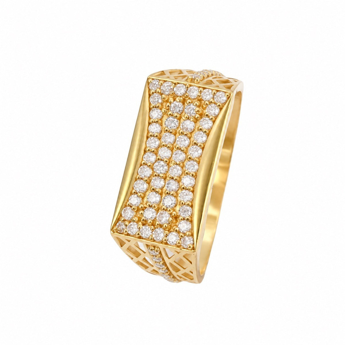 22ct Yellow Gold Cubic Zirconia Signet Ring Cluster Set Lattice Shoulders