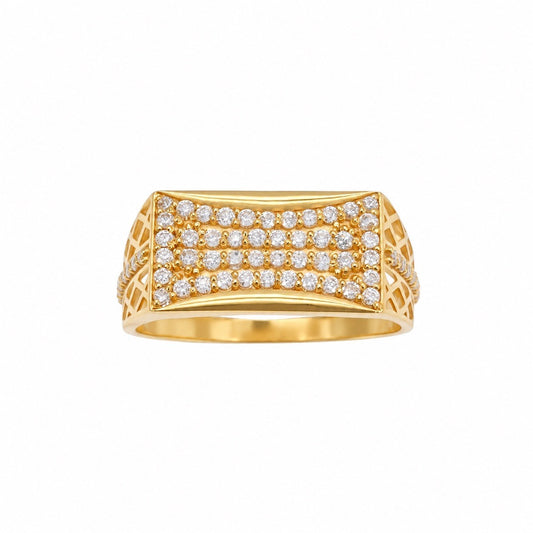 22ct Yellow Gold Cubic Zirconia Signet Ring Cluster Set Lattice Shoulders