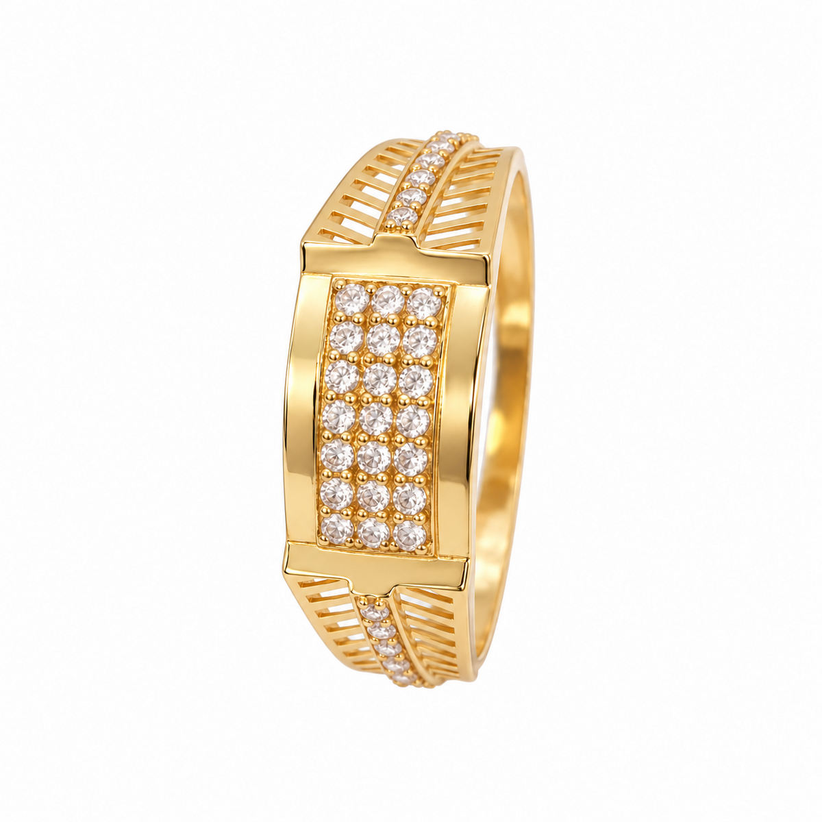 22ct Yellow Gold Cubic Zirconia Ring Cluster Set Fluted Openwork Shoulders