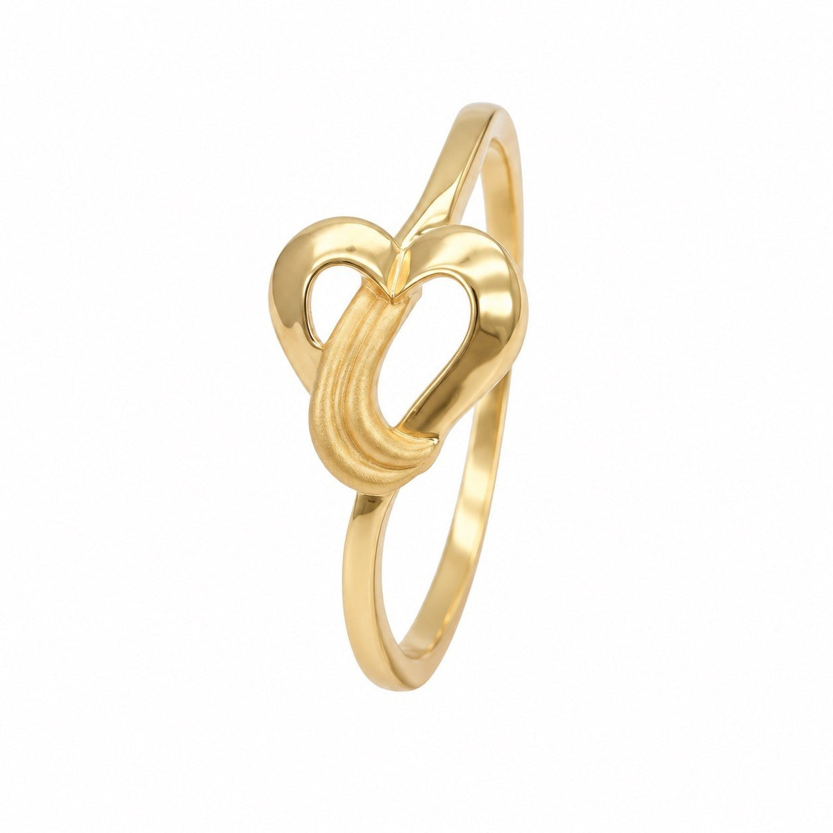 22ct Yellow Gold Heart Ring Matte & High Polished Finish Loop