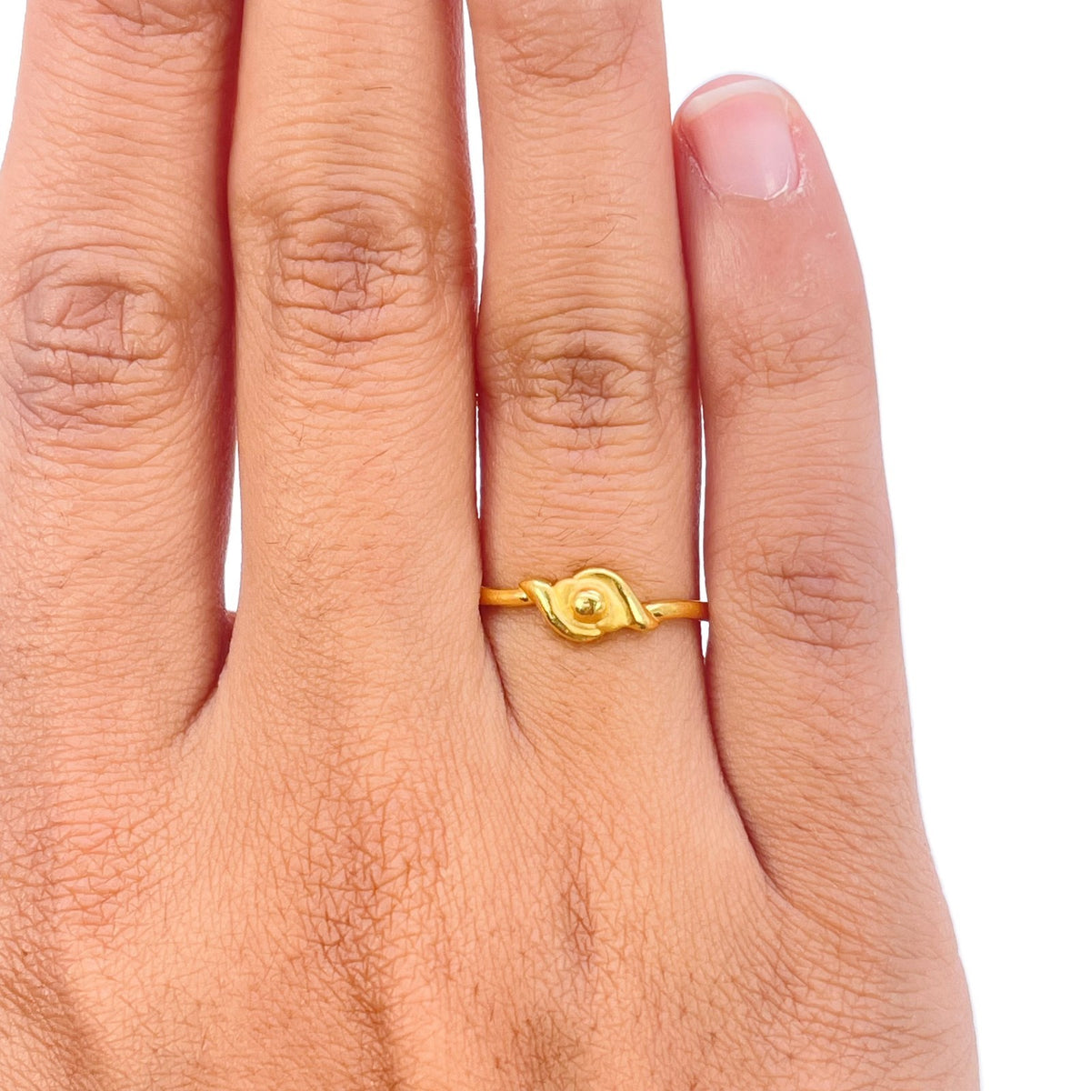 22ct Yellow Gold Minimalist Abstract Swirl Ring Center Bead