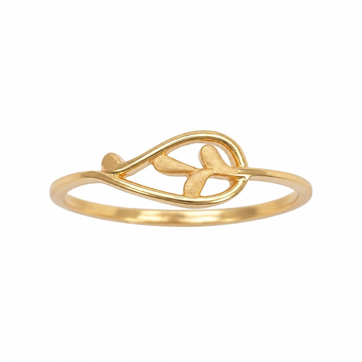 22ct Yellow Gold Leaf Outline Ring Matt Vein Polished Finish