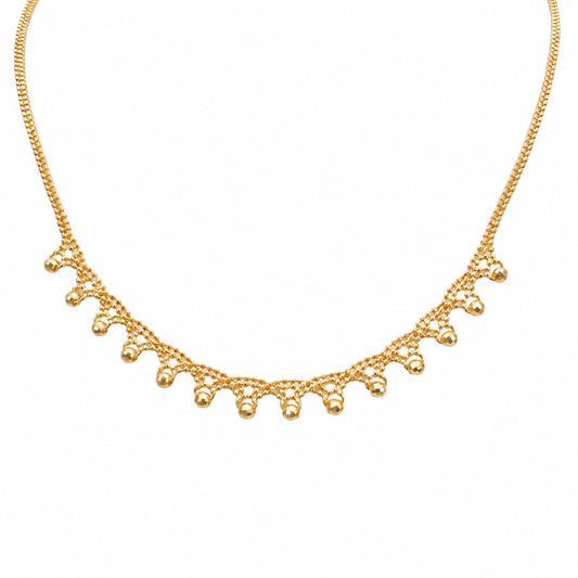 22ct Yellow Gold Fringe Necklace Diamond Cut Ball Drop Mesh Panel