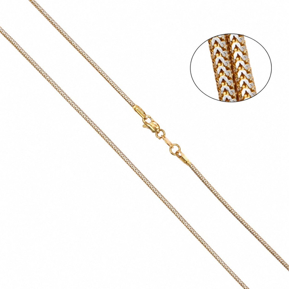 22ct Yellow Gold Two Tone Foxtail Chain Necklace 20 Inches