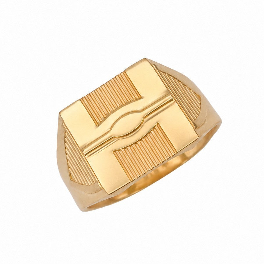 22ct Yellow Gold Geometric Signet Ring Ribbed Fluted Design