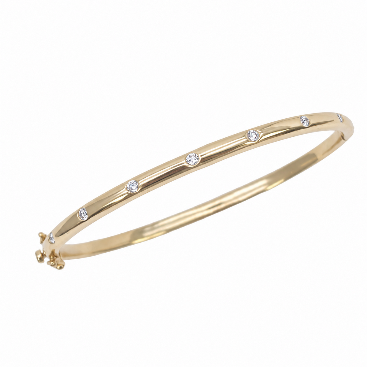 14ct Yellow Gold IGI Certified Natural Diamond Station Bangle 0.26ct