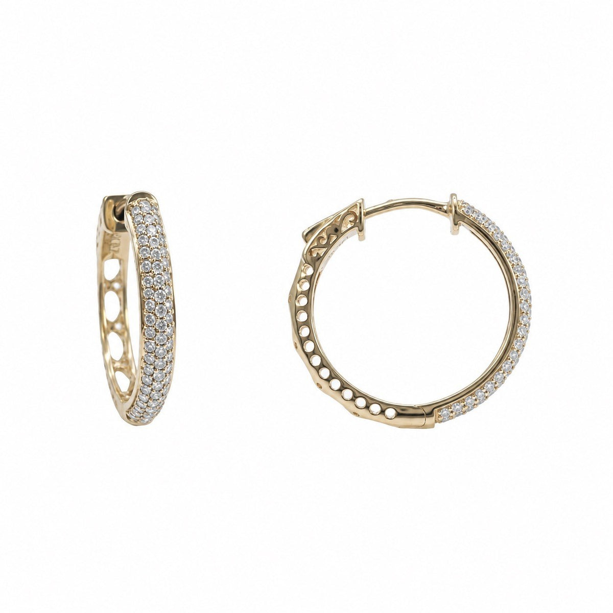 14ct Gold Diamond Hoops 0.60ct Natural Diamond Huggies Earrings 16.5mm Diameter