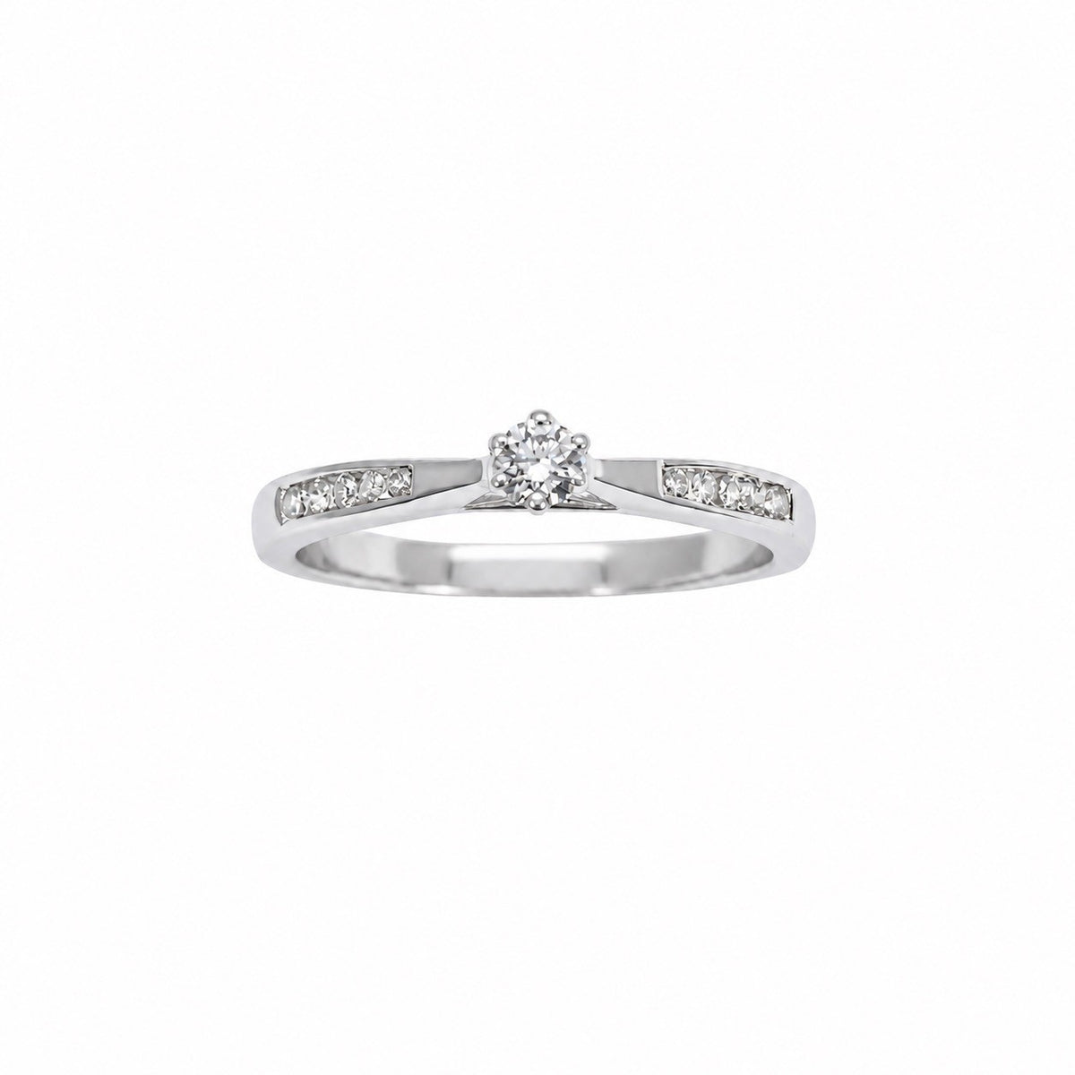14ct White Gold Natural Diamond Solitaire Ring Diamond Set Shoulders 0.15ct