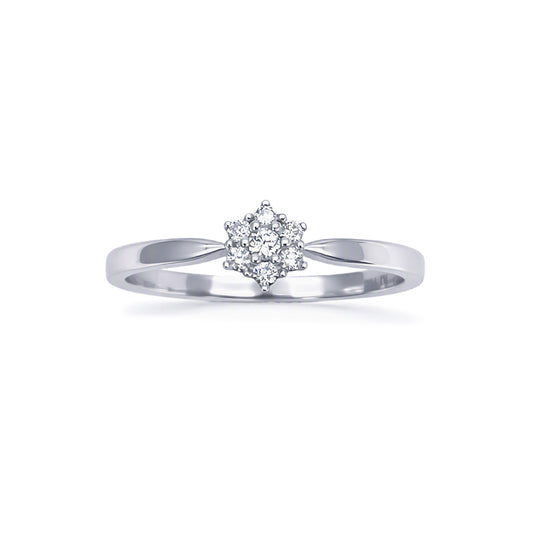 18ct White Gold Natural Diamond 0.10ct Seven Stone Daisy Cluster Ring