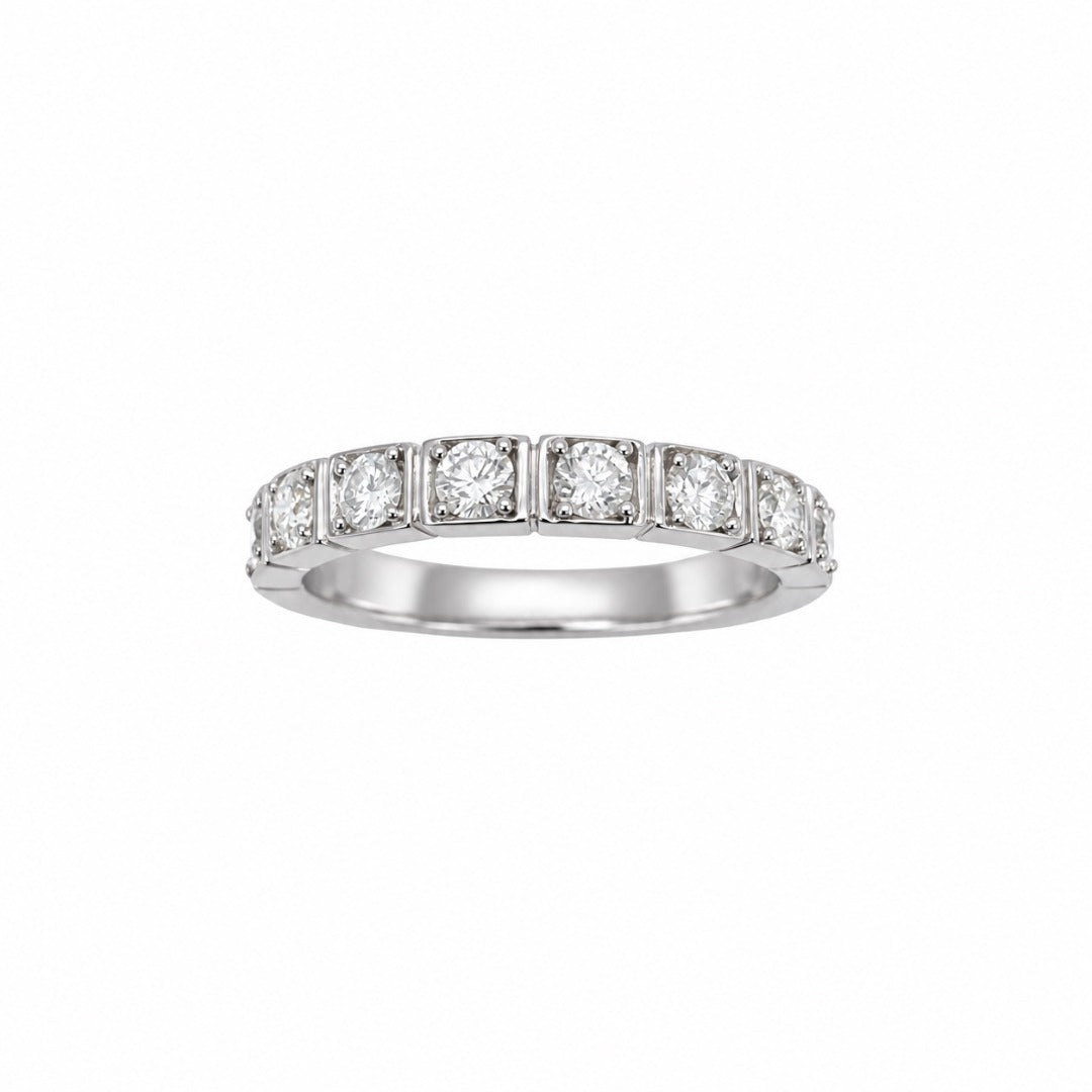 18ct White Gold Natural Diamond Half Eternity Ring Claw Set Geometric