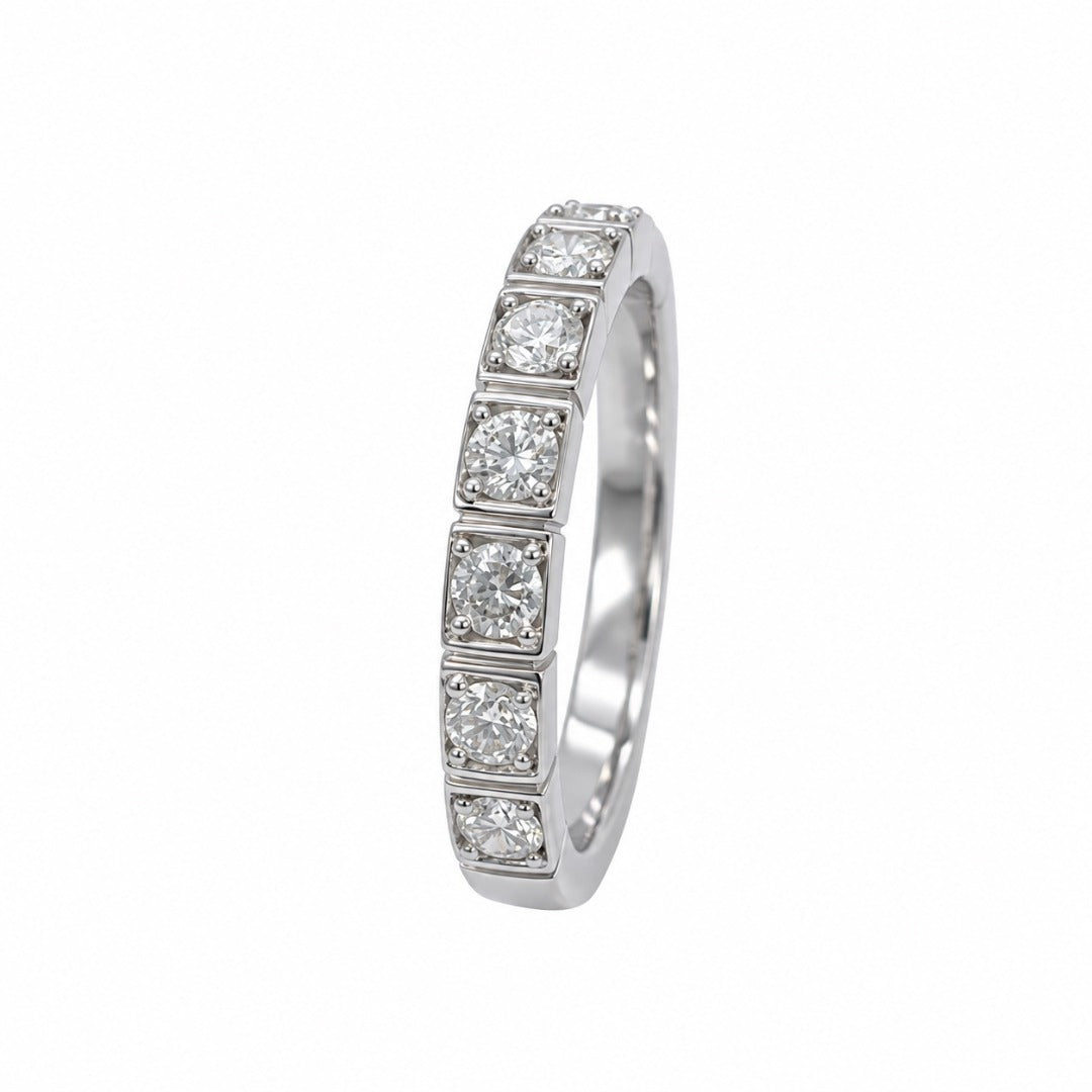 18ct White Gold Natural Diamond Half Eternity Ring Claw Set Geometric