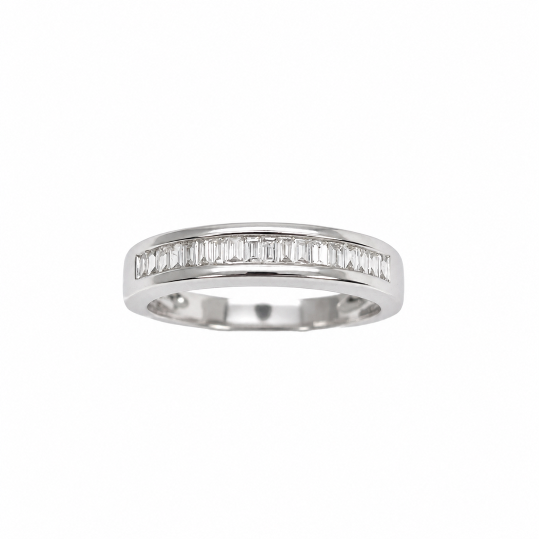 18ct White Gold Natural Baguette Diamond Half Eternity Ring Channel Set 0.20ct