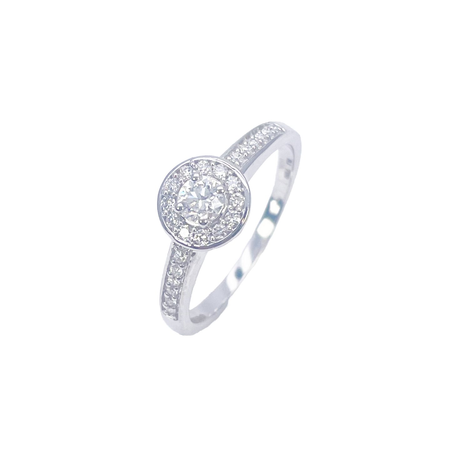 Ring 18 Karat Weißgold mit rundem, natürlichem Diamant-Pavé-Halo, 0,30 Karat