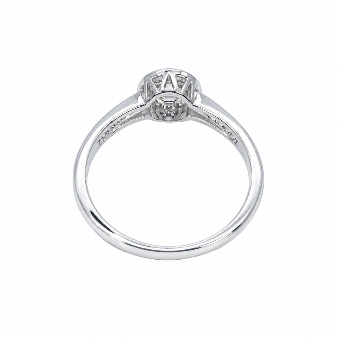18ct White Gold Natural Diamond Halo Ring Pav� Solitaire Cluster Ring 0.34ct
