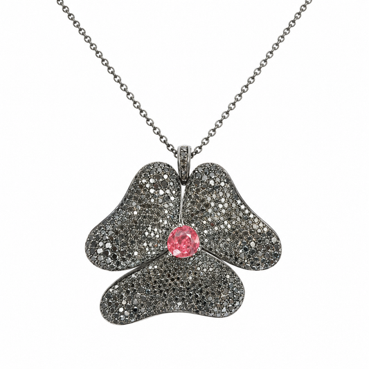 Pendentif Gavello Diamant Noir & Tourmaline Or Blanc 18 carats sur Chaîne en Argent