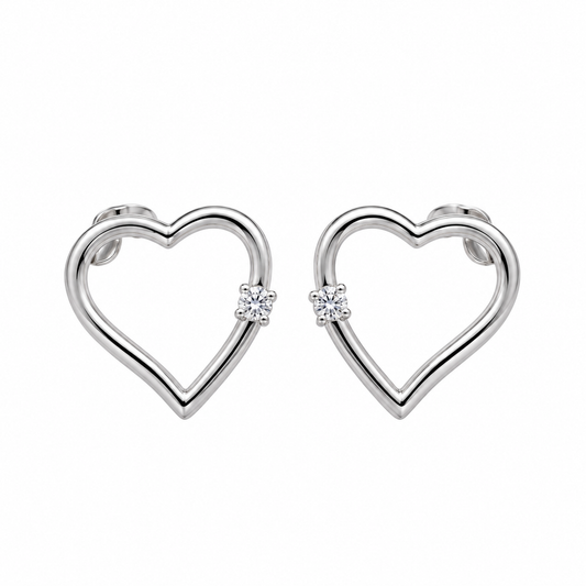 Puces d'oreilles cœur en or blanc 18 carats avec diamants ronds 0,04 ct