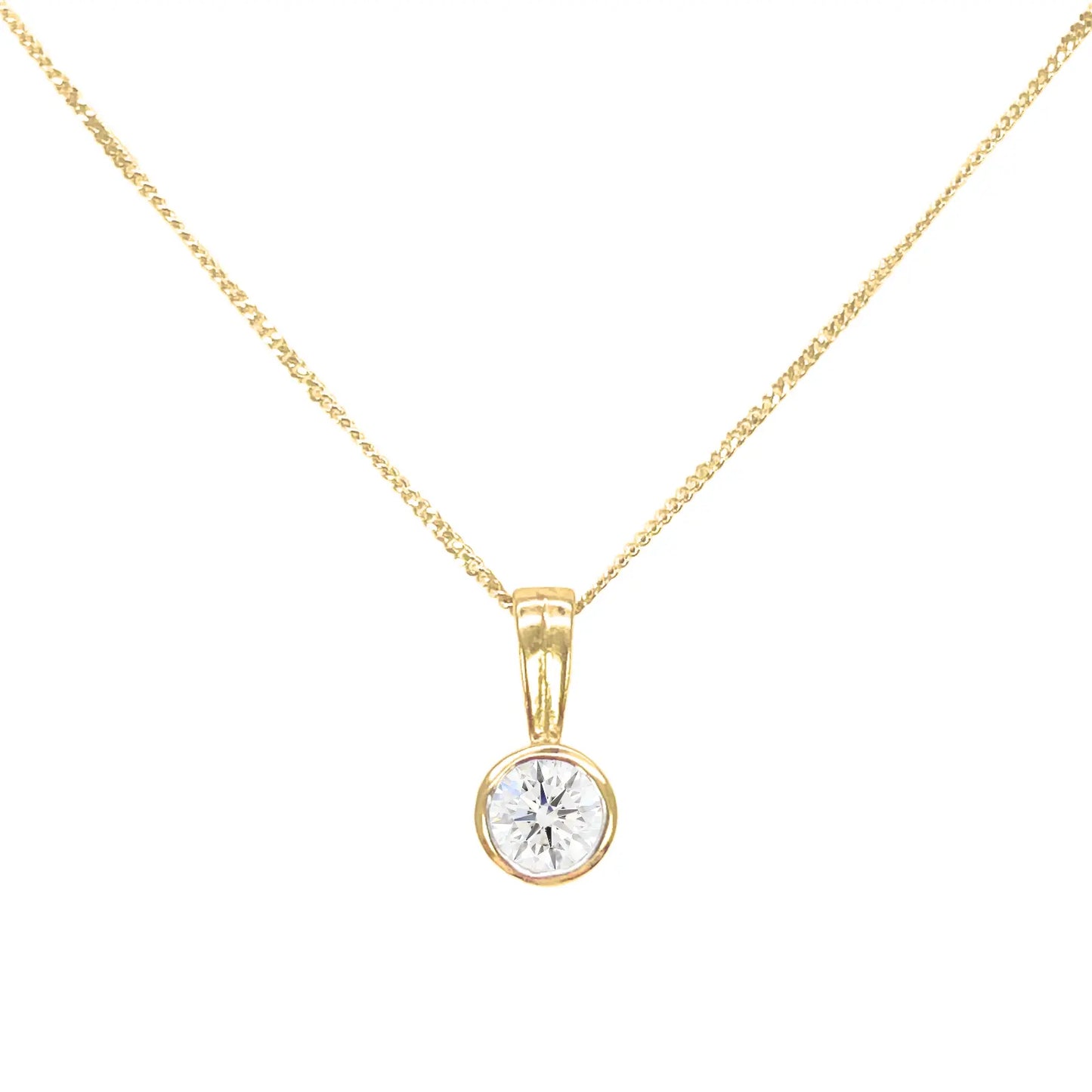 Round Natural Diamond Solitaire Bezel Rubover Set Pendant & Chain 0.50ct GIA Certified 