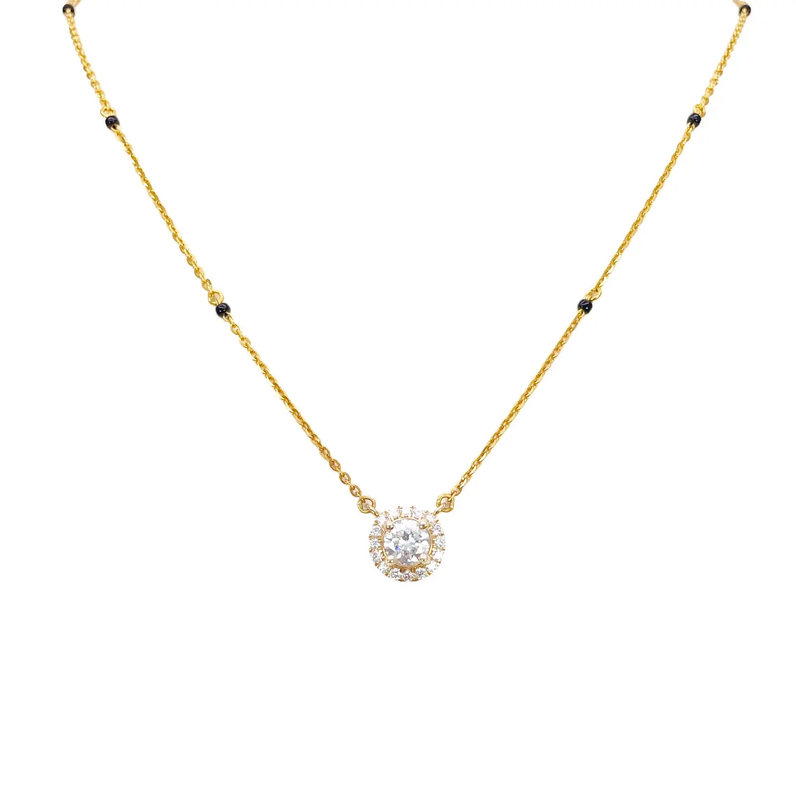 Yellow Gold Mangalsutra Necklace Lab-Created Diamond Halo Pendant 0.70ct  Mangalsutra Chains