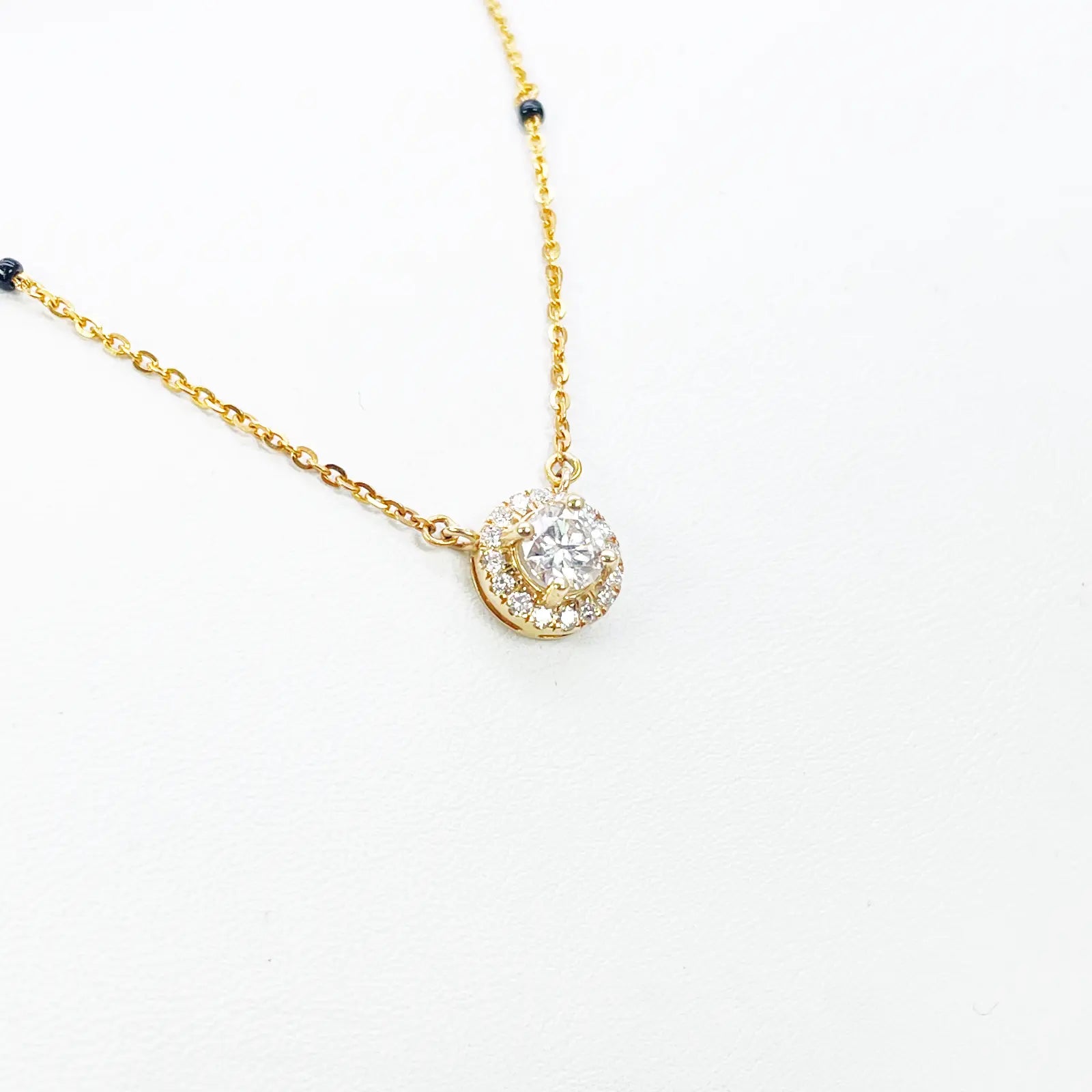 Yellow Gold Mangalsutra Necklace Lab-Created Diamond Halo Pendant 0.70ct  Mangalsutra Chains