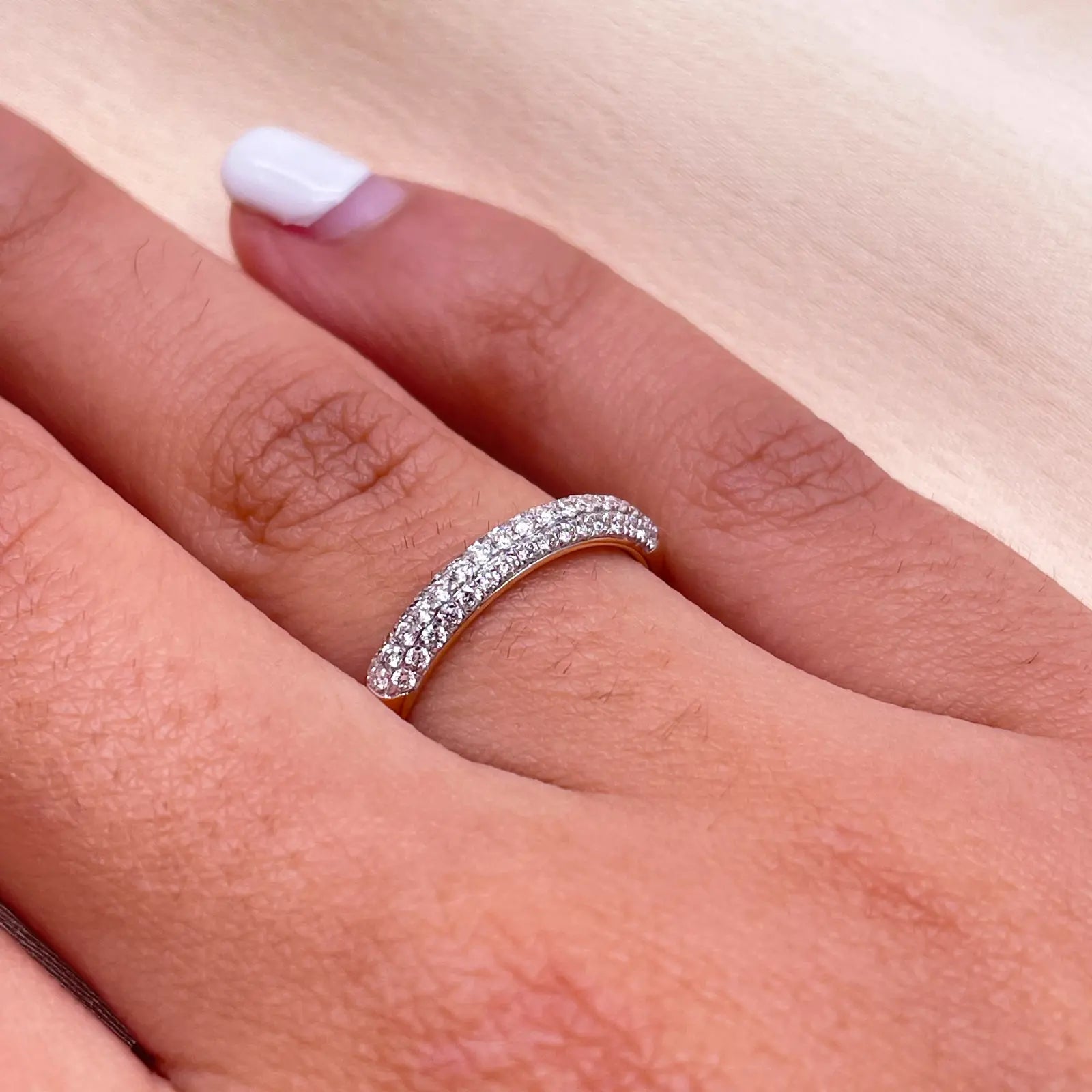 14ct Yellow Gold Diamond 3 Row Dome Shaped Pave Set Ring 0.34ct  Diamond Ring