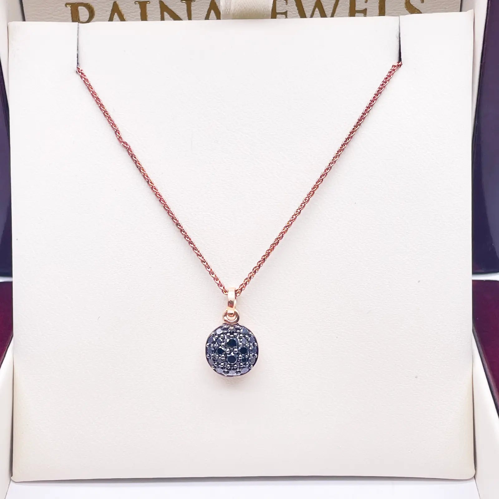 18ct Rose Gold & Natural Black Diamond Cluster Pendant 0.42cts with Chain 