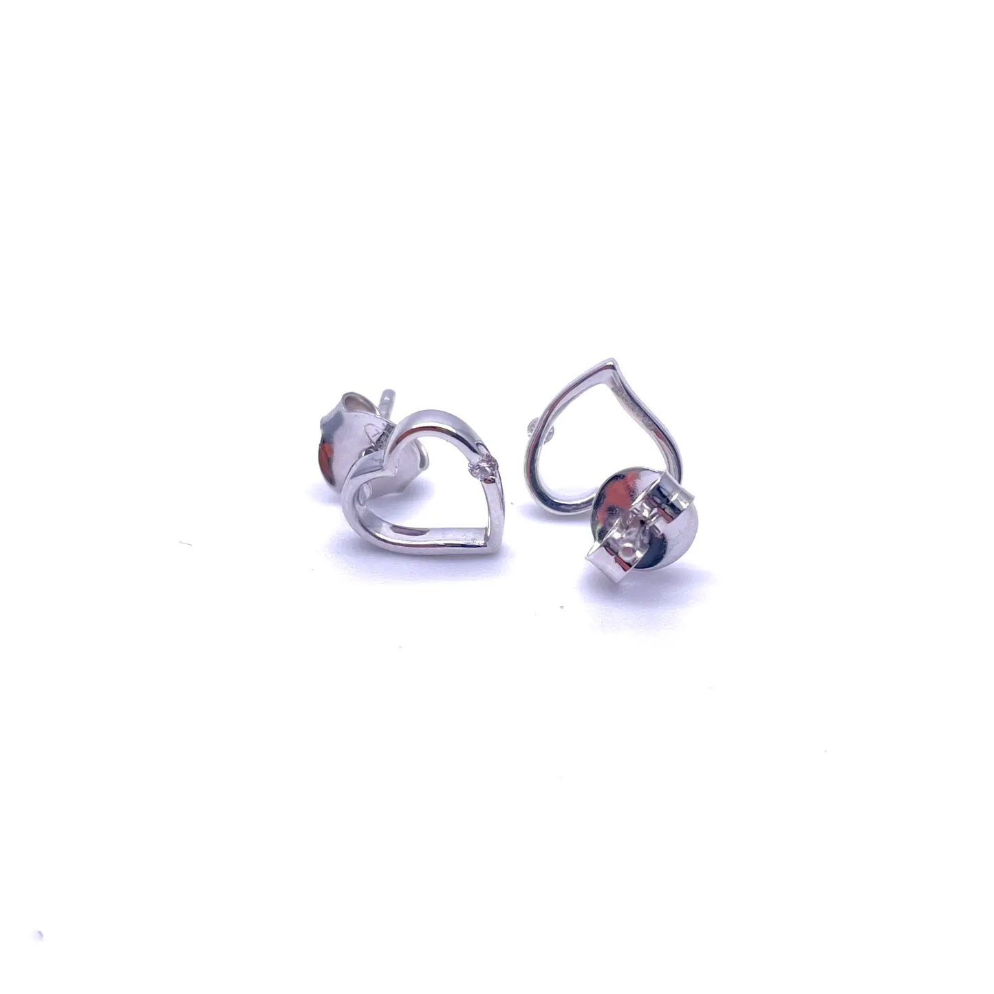 18ct White Gold Round Diamond Heart Stud Earrings 0.04ct 