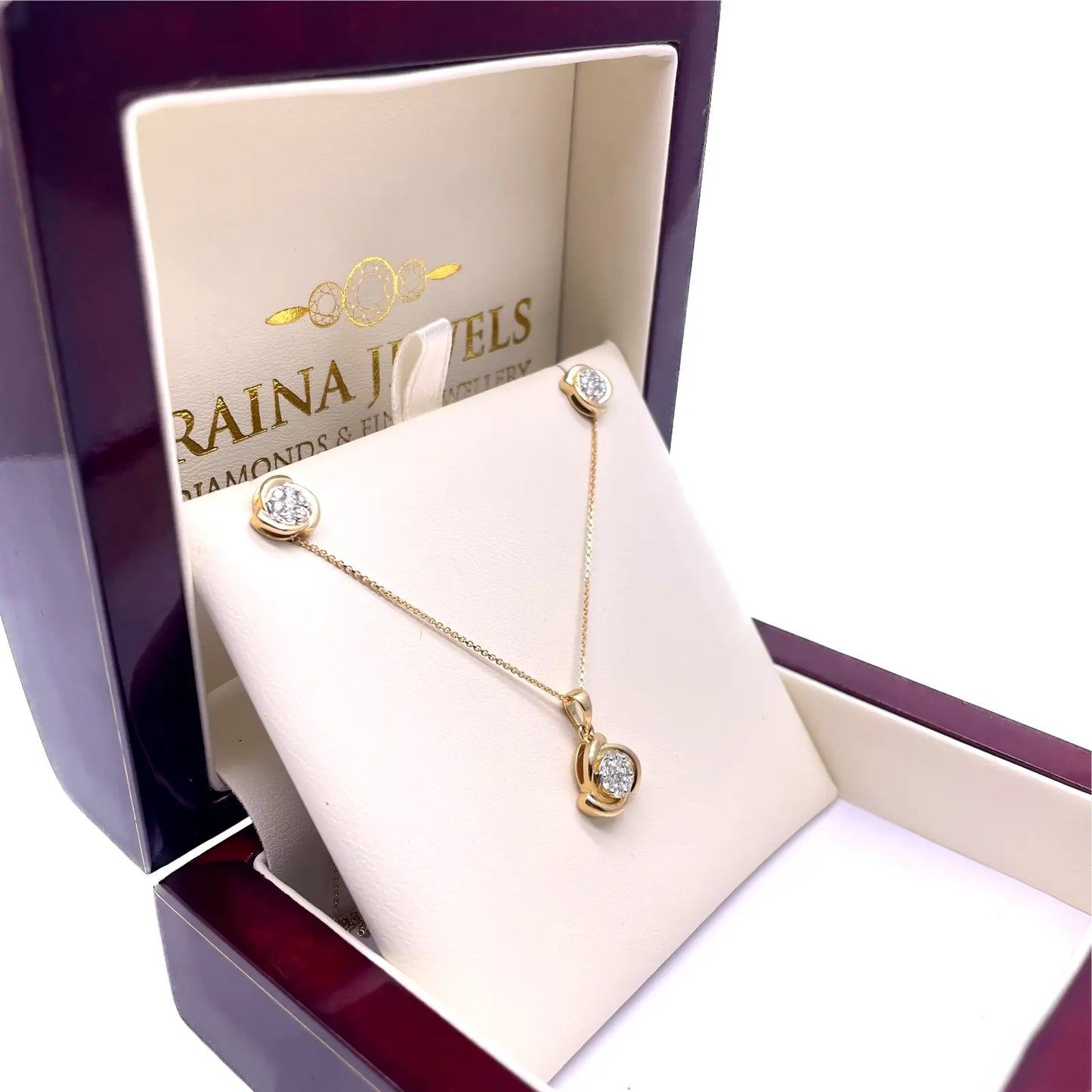 18ct Yellow Gold Spiral Diamond Pendant, Chain and Earrings Set 0.46ct 16'' Inches 