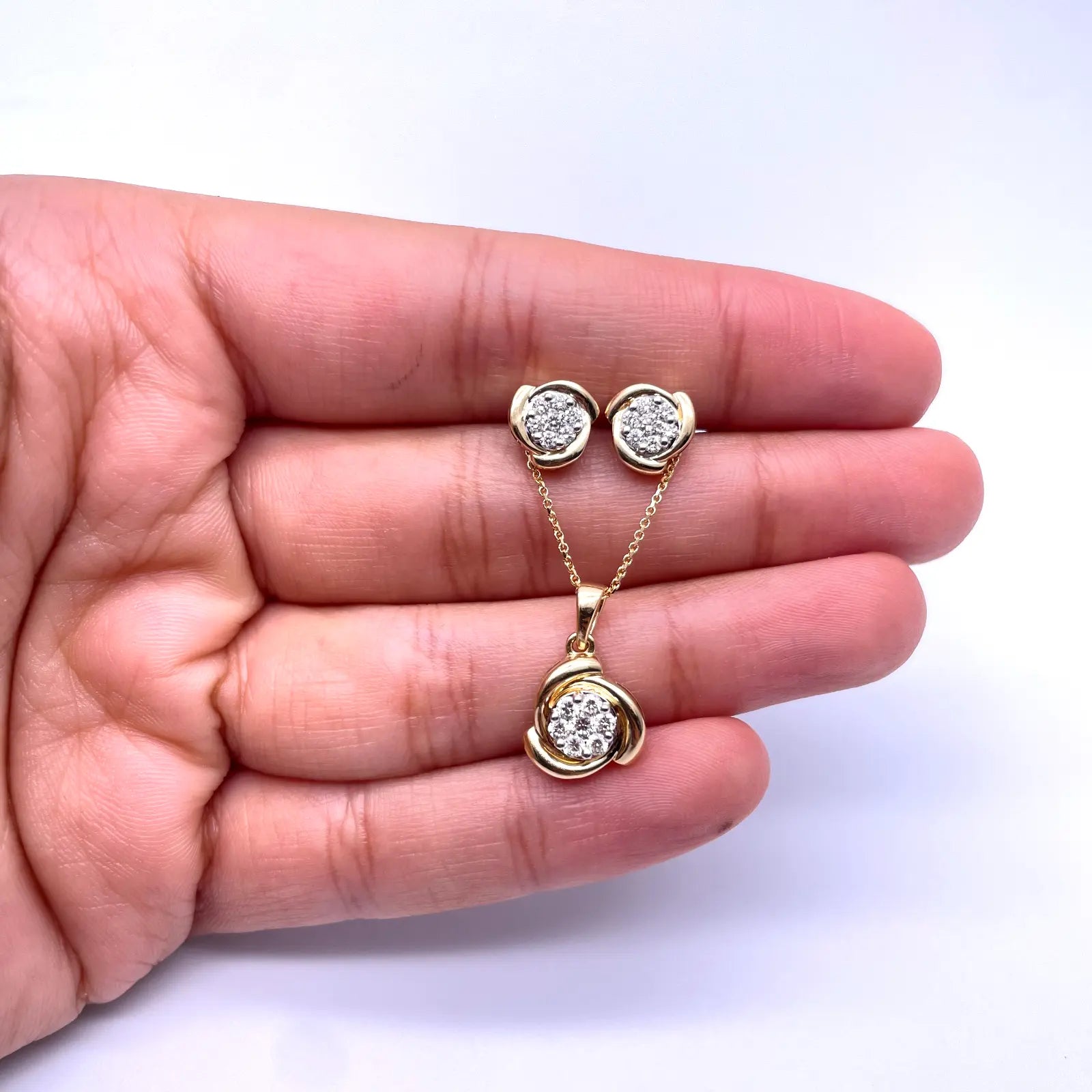 18ct Yellow Gold Spiral Diamond Pendant, Chain and Earrings Set 0.46ct 16'' Inches 