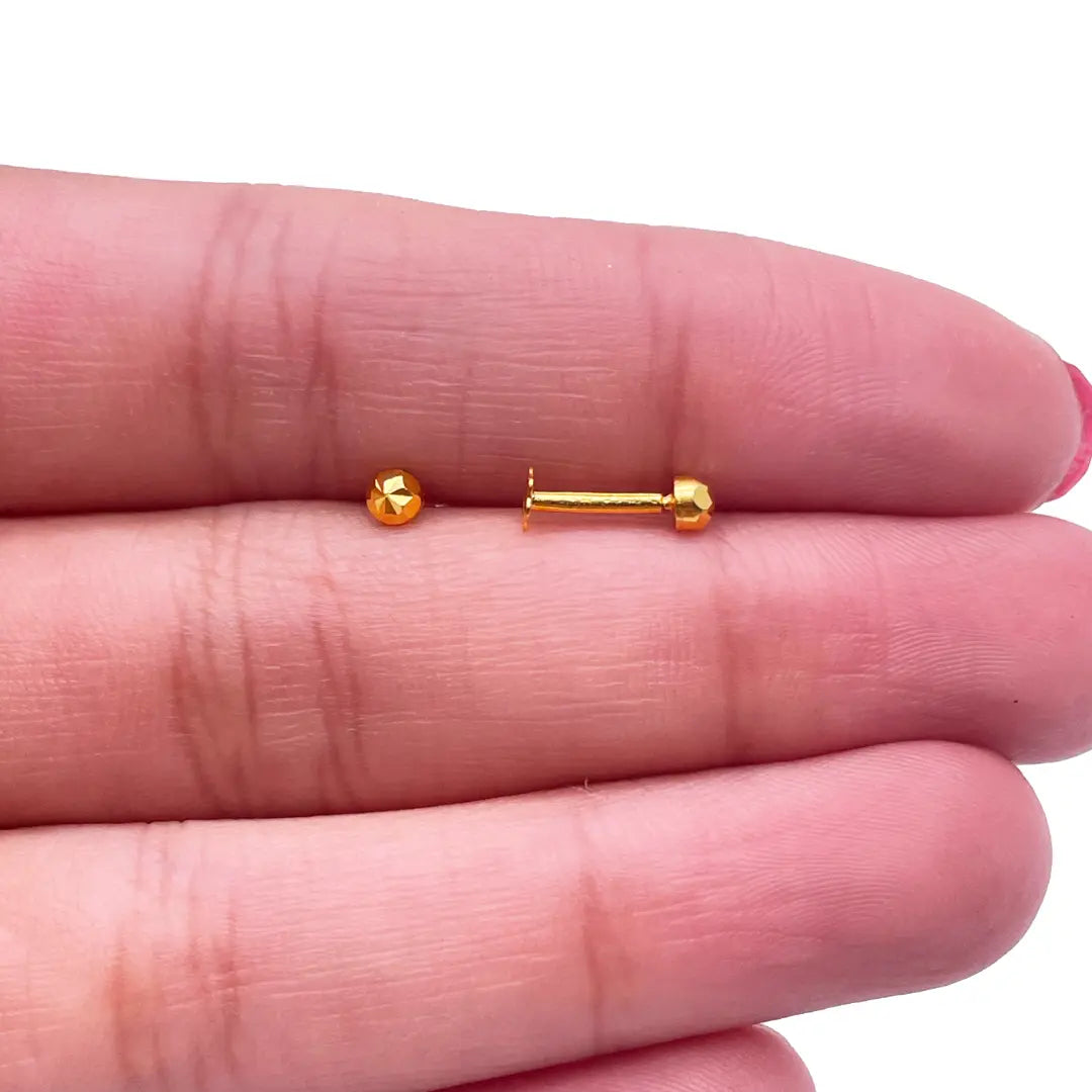 22ct Yellow Gold Diamond Cut Flower Round Ball Children's Earrings 2.8mm 