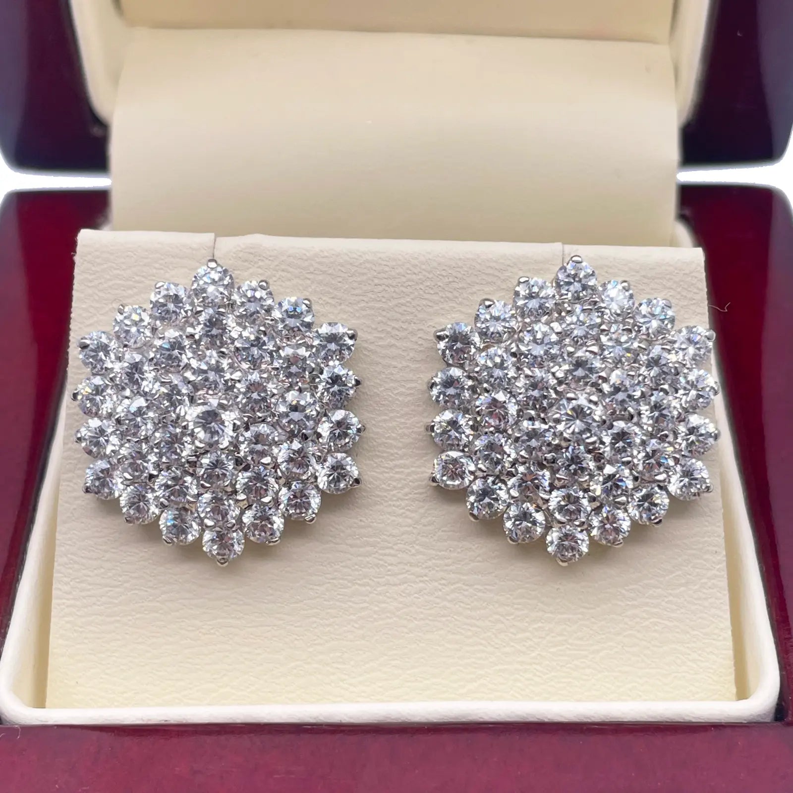 9ct White Gold Cubic Zirconia Hexagonal Cluster Earrings Hallmarked 20mm Wide 