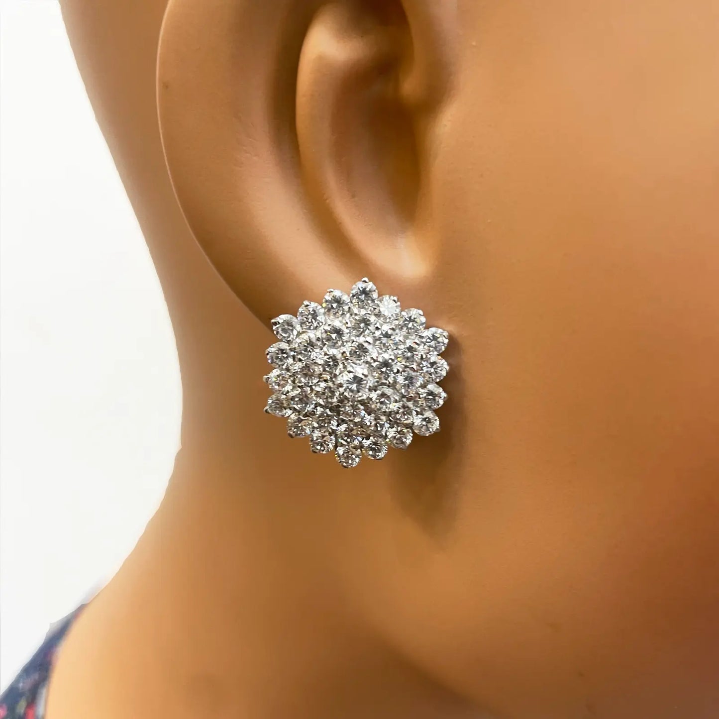 9ct White Gold Cubic Zirconia Hexagonal Cluster Earrings Hallmarked 20mm Wide 