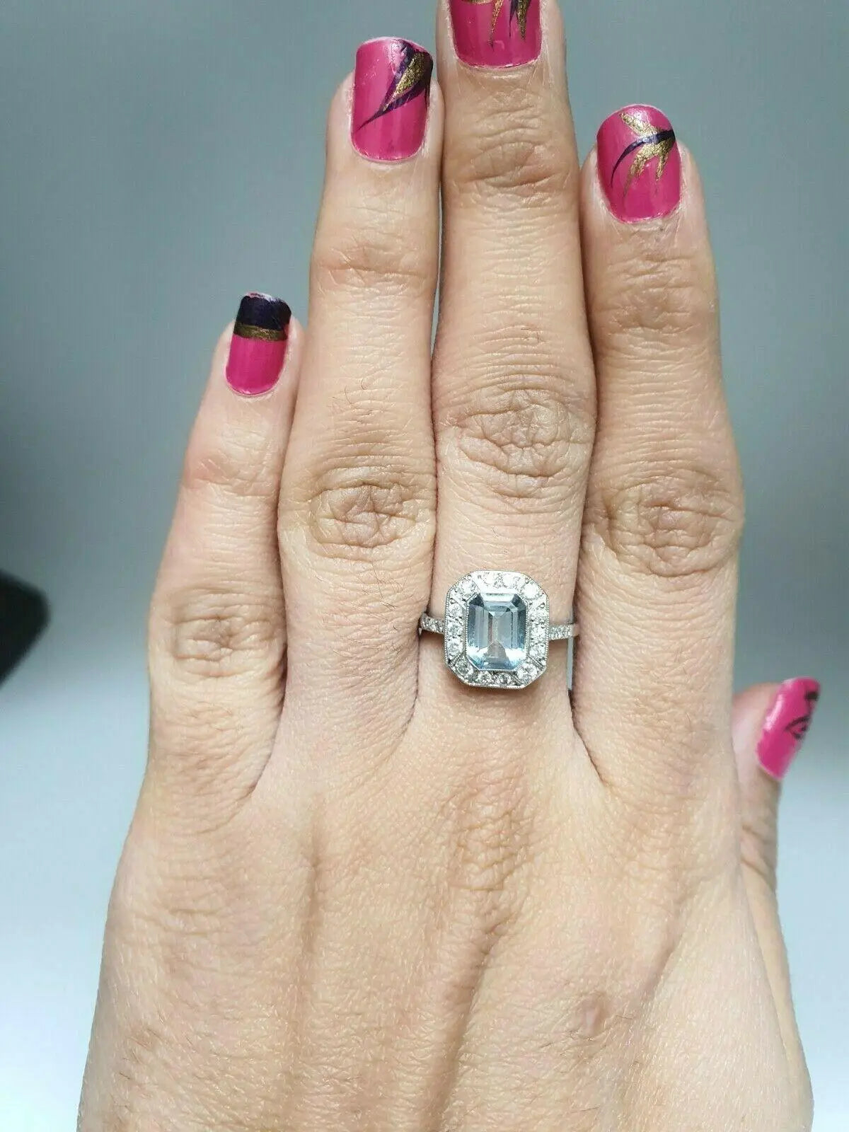 Vintage Design Aquamarine & Diamond Platinum Ring 0.20cts Pre-Owned Excellent Condition  Diamond Ring